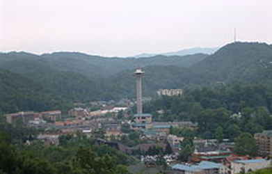 The Gatlingburg Space needle, 407 feet of steel and concrete provide a view of all the sites on ourghost tour of Gatlinburg. This daytime photo of the Needled from across town shows why it is the tllest thing on the haunted town of Gatlinburg