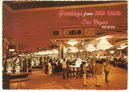 A rare photo, from a vintage postcard, of the MGM Grand casino floor pre-fire.