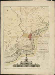 picture shows a map of 18th century Philadelphia